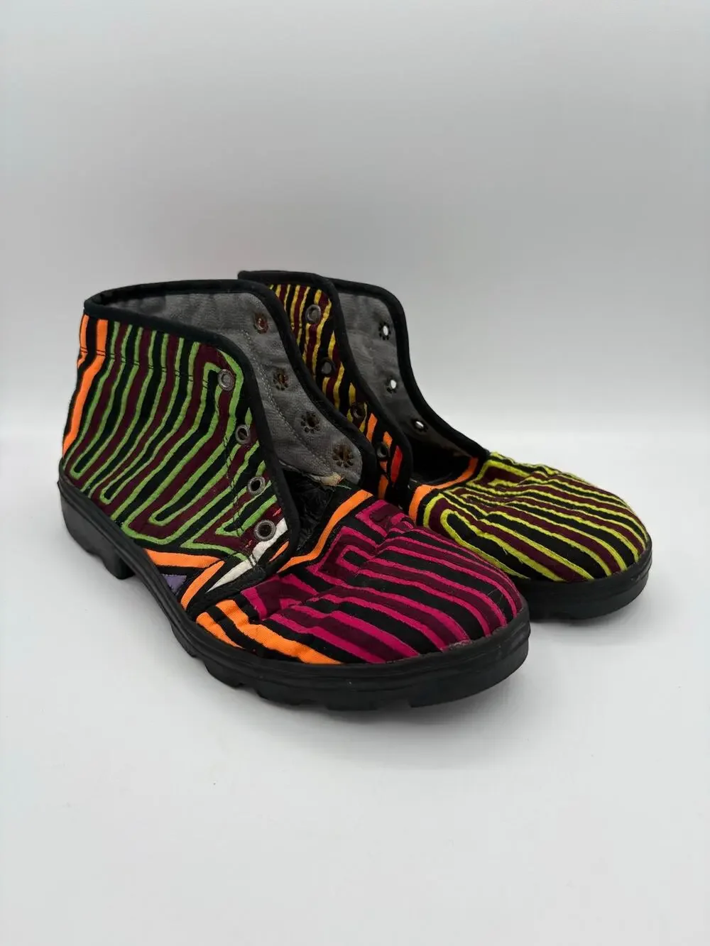 Mola Skywalker Ankle Boots Molas4u Striped Artisan Made Unique Wearable Art